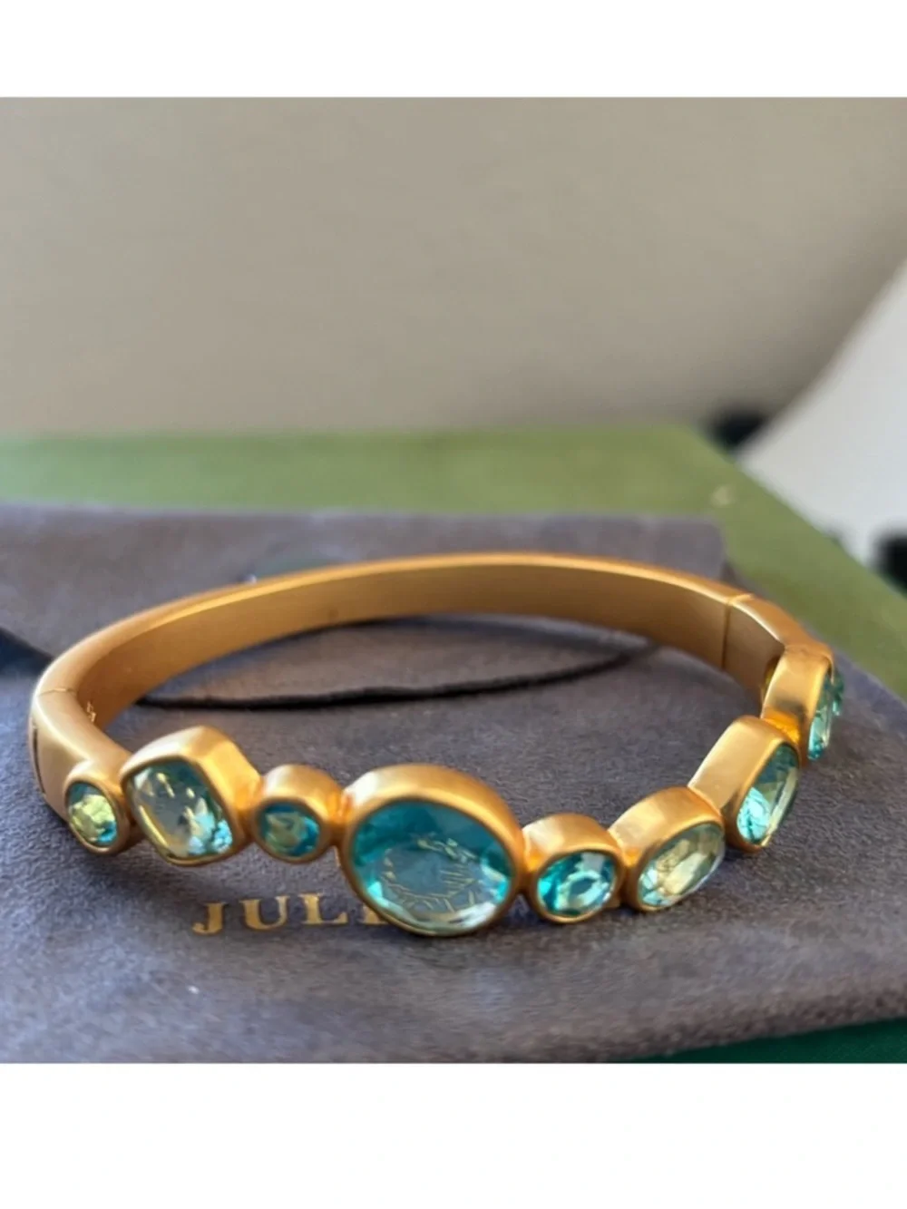 NWOT Julie Vos Gold-Tone Bracelet with Aqua Blue Crystal Accents - Picture 5 of 12